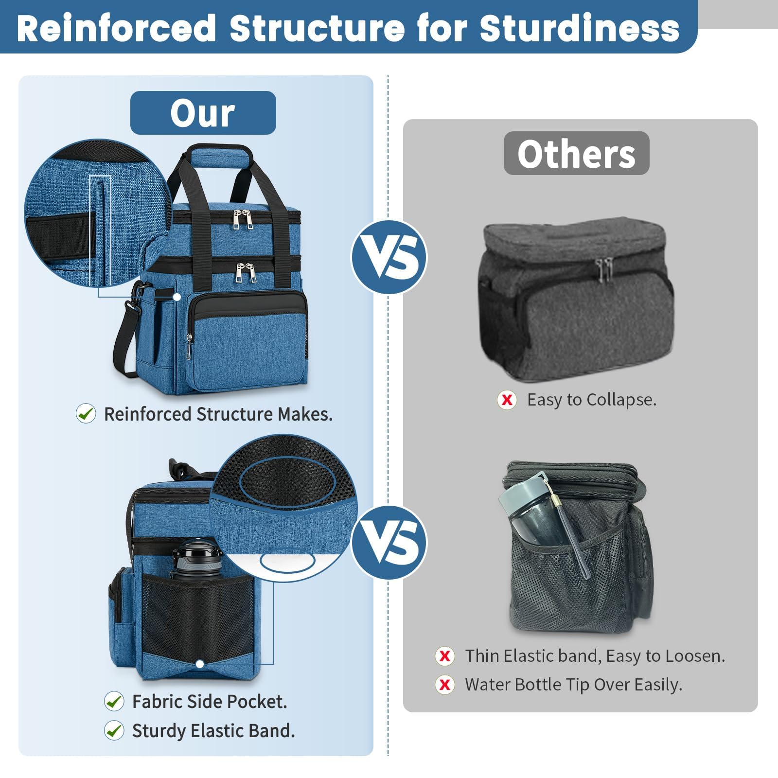 holuxer Insulated Lunch Bag & Lunch Box for Men - Double Deck Reusable Lunch Bag for Women Tote Cooler Bag Leakproof Soft Expandable - Large Lunchbox for Work/Adult/Picnic/Outdoor (Black，15L)