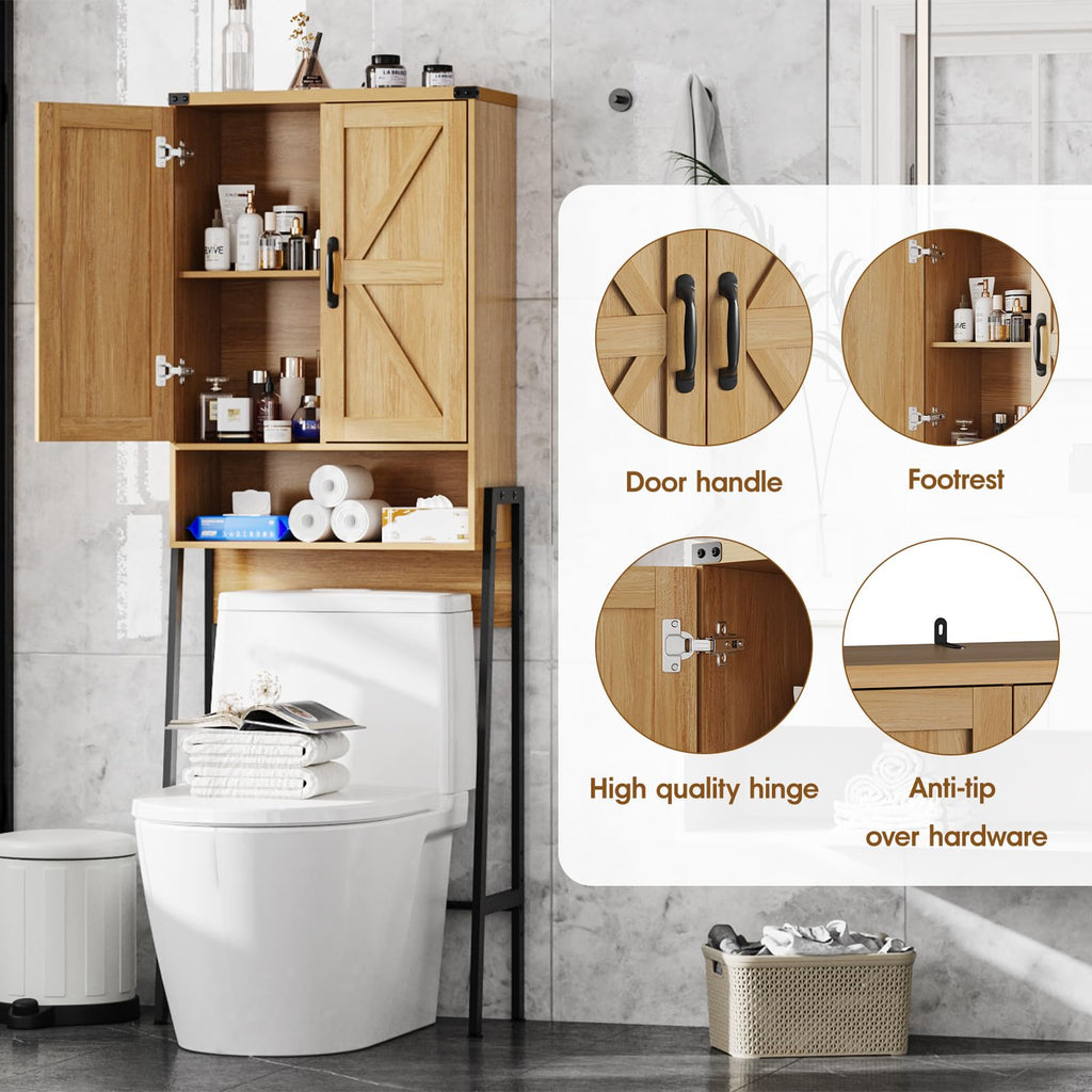 Vabches Over The Toilet Storage Cabinet with 2-Door Design Bathroom Organizers and Storage with Anti-Tip Device Over Toilet Organizer with Shelves for Bathroom,Restroom,Laundry Black