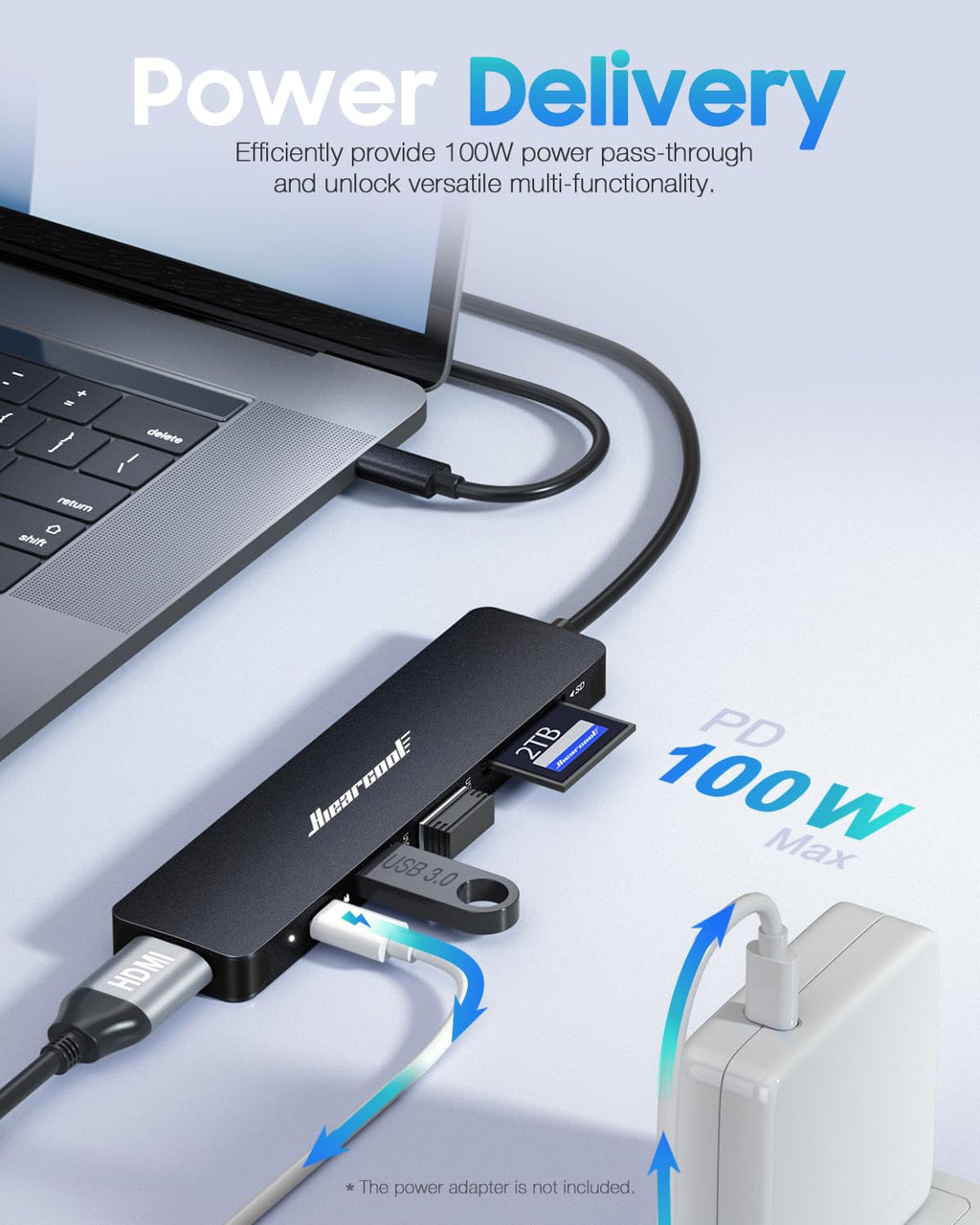 Hiearcool USB C Hub Multi-Port Adapter, 7-in-1 USB-C Dongle with 4K HDMI 100W PD SD/TF Card Reader, USBC Dock Compatible for MacBook Pro/Air Dell XPS Lenovo HP and Other Windows Laptops-Sliver White