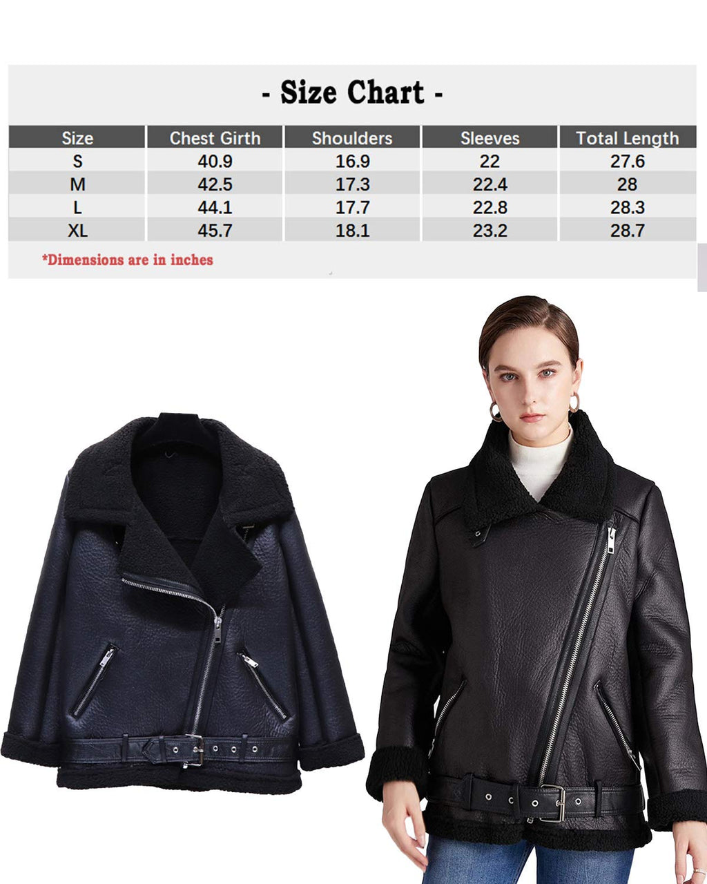 LY VAREY LIN Women's Faux Shearing Moto Jacket Thick Lined Parka Winter Shearling Coat Leather Jacket