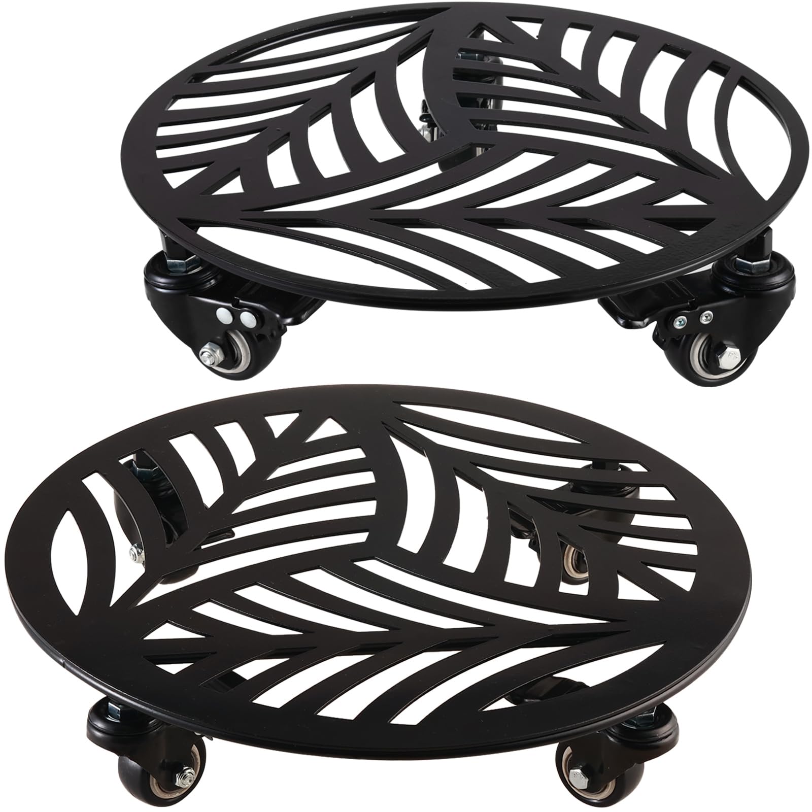 1 Pack 12 inches Large Metal Plant Caddy with 3 PU Metal Wheels Rolling Plant Stand with Casters Indoor Outdoor Wheeled Planter Roller Base Pot Movers Plant Dolly Coaster Trolley Black