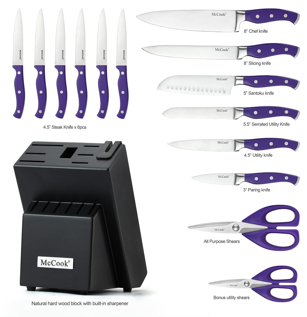 McCook® Knife Sets,German Stainless Steel Kitchen Knife Block Set with Built-in Sharpener, 20-Piece Razor-Sharp Kitchen Knives, Forged Triple Rivet,Full Tang,Ergonomic Handle,Elegant Box for Gift