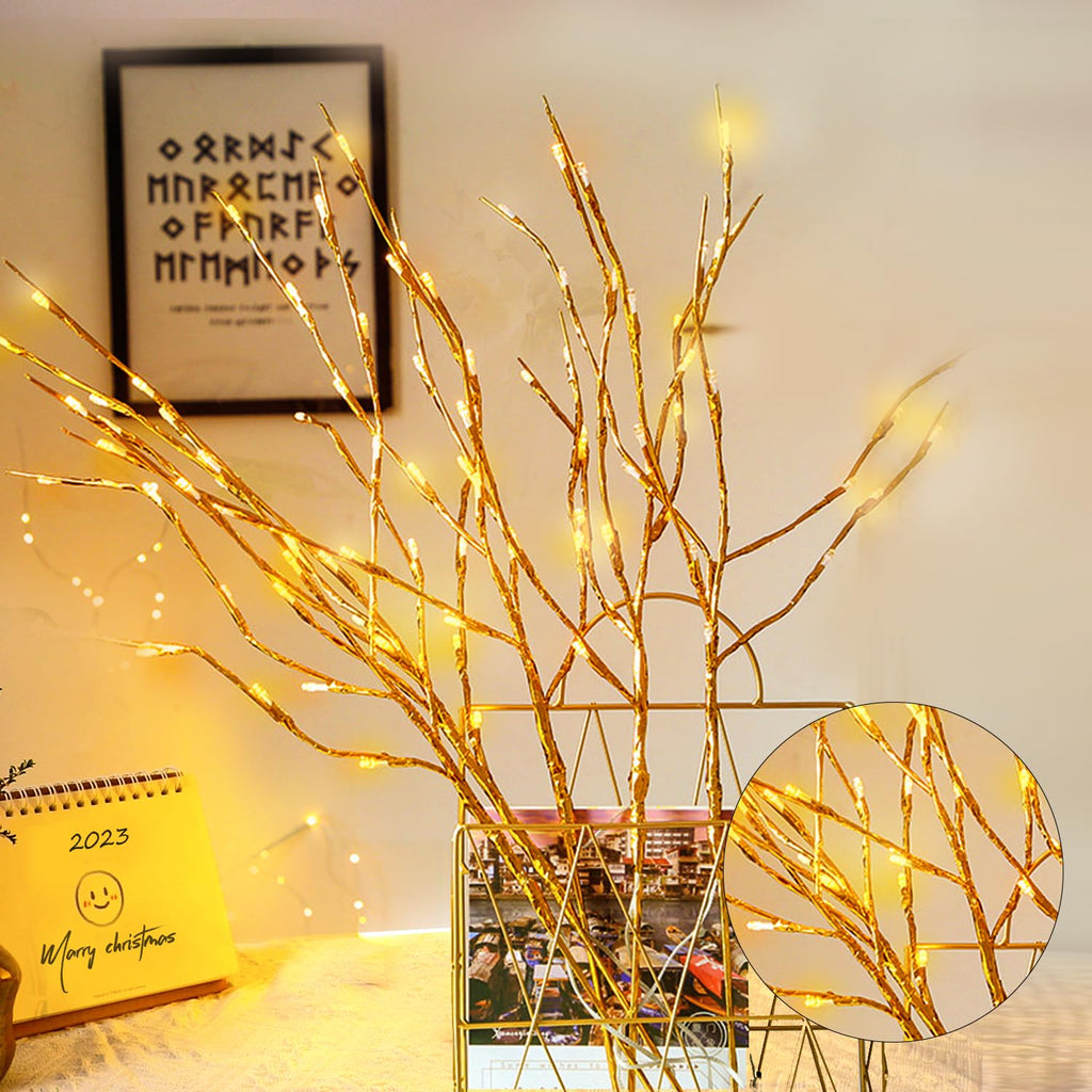 DK177 2 Pack Led Branch Light Battery Operated Lighted Branch Vase Filler Willow Tree Artificial Little Twig Power Brown 30 Inch 20 LED for Home Outdoor Indoor Romantic Decoration, White Light