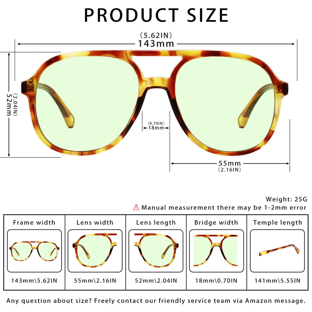 YDAOWKN Retro Square Aviator Sunglasses for Womens Mens Vintage 70s Double Bridge Sun Glasses
