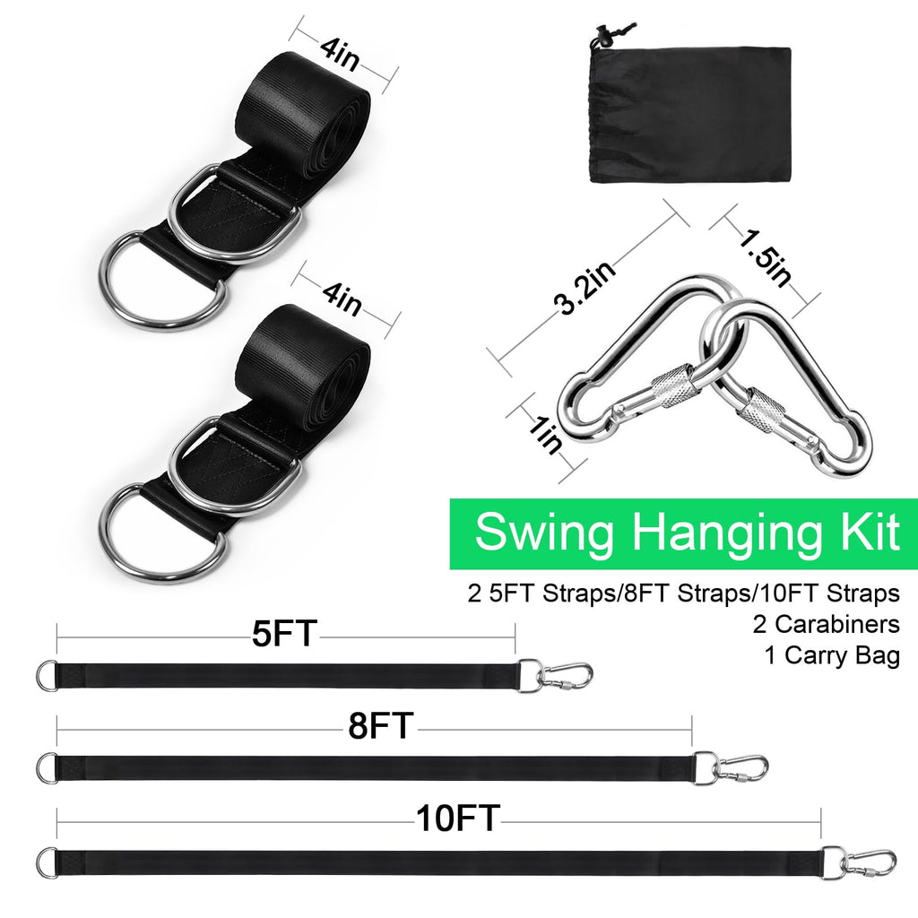 Tree Swing Hanging Straps Kit Holds 2200 lbs,5ft Extra Long Straps Strap with Safer Lock Snap Carabiner Hooks Perfect for Tree Swing & Hammocks, Carry Pouch Easy Fast Installation (5 ft)