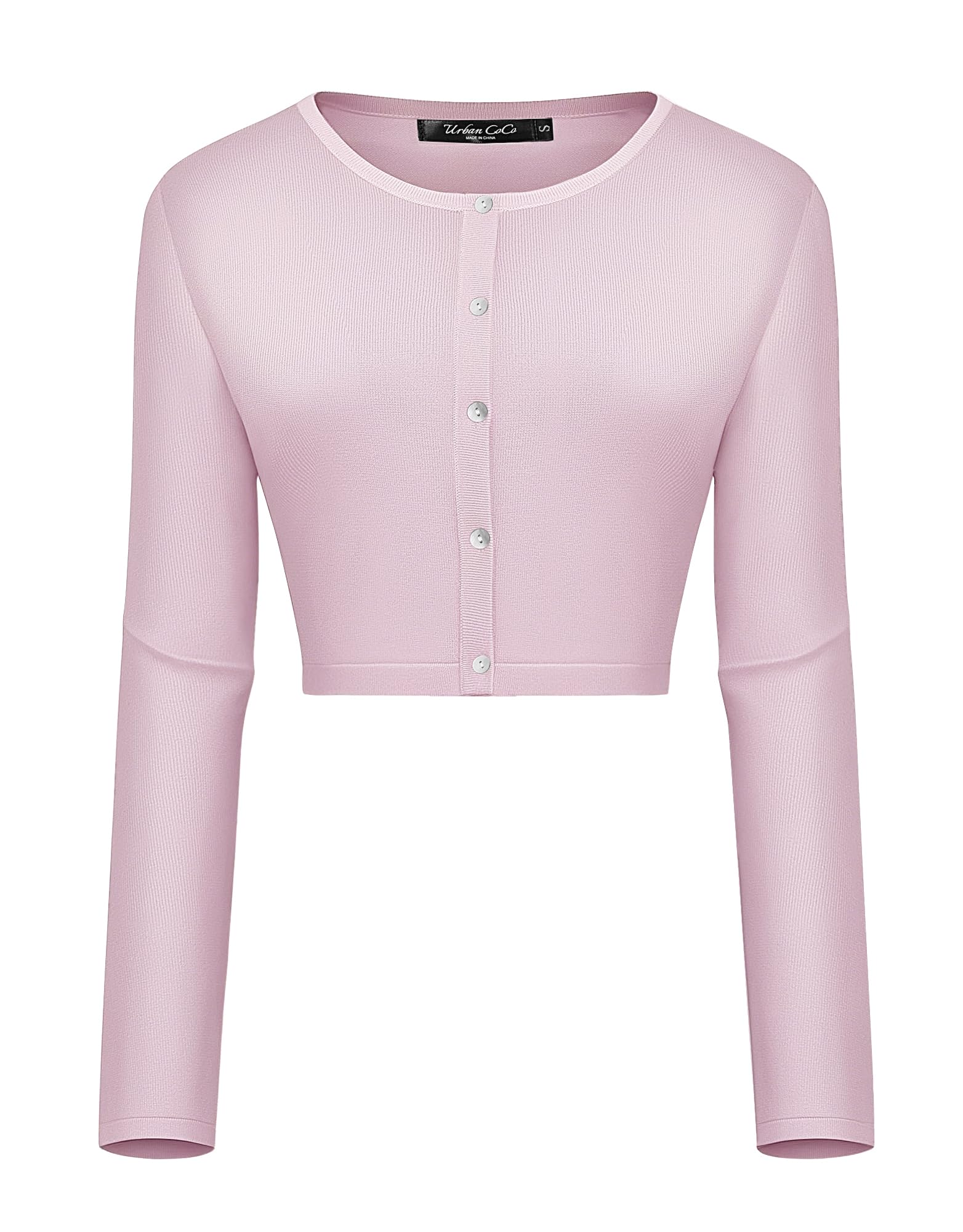 Urban CoCo Women's Long Sleeve Button Up Cropped Cardigan Sweaters for Women Crew Neck Short Bolero Shrug for Dresses