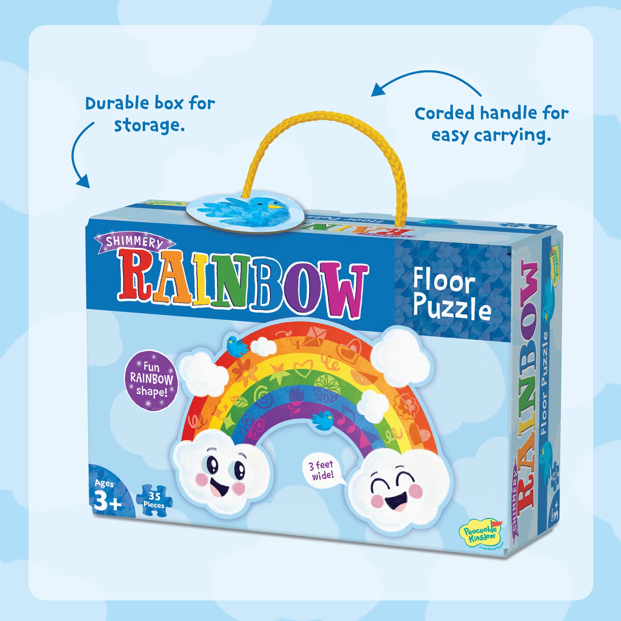 Peaceable Kingdom Shimmery Bunny Shaped 41 Piece Floor Puzzle, 3 feet x 2 feet - Great Easter Basket Stuffers and Easter Gifts for 3 Year Olds, 4 Year Olds & Up