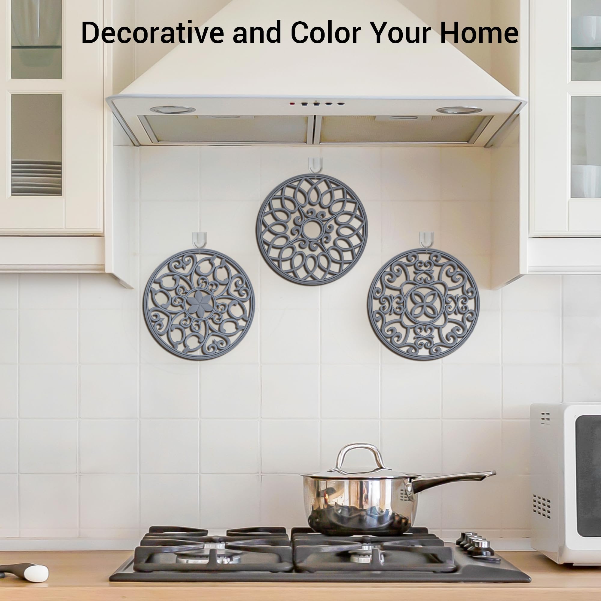 SMARTAKE 6 Set Silicone Trivet Mats for Hot Dishes, Heat Resistant Pots and Pans Holders, Non-Slip Flexible Hot Pads Coasters for Countertops Table, Modern Kitchen Decor Accessories (Black)