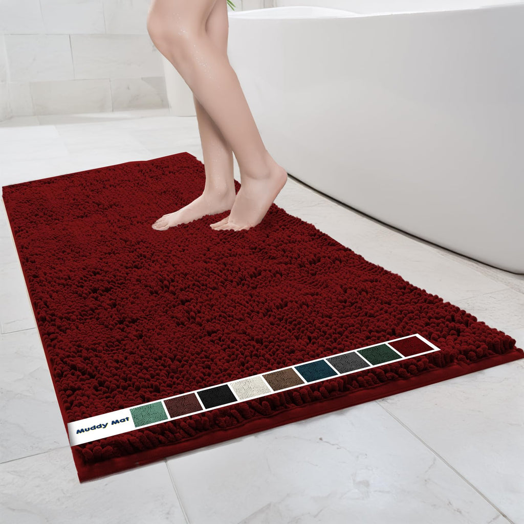 Muddy Mat Chenille Bathroom Rugs Quick Dry Microfiber Mats Non Slip Washable, Extra Thick, Soft and Highly Absorbent Bath Mats for Bathroom, Kitchen, and Shower Floor - Atlantic Blue Small 28"X18"