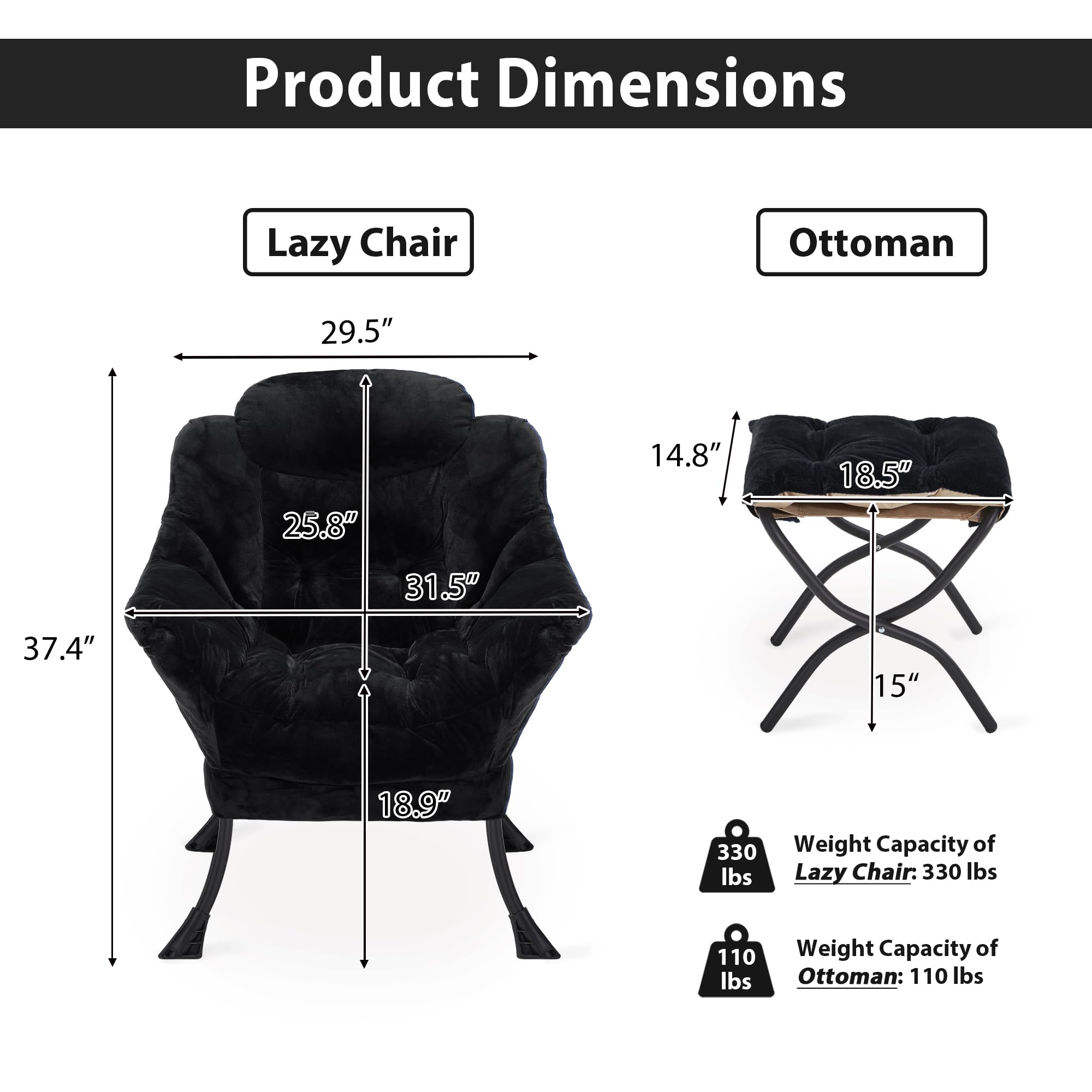 Youtanic Lazy Chair with Folding Ottoman, Accent Chair Velvet Upholstered with Metal Structure and Non-Slip Pads, Sofa Armchair with Footrest and Side Storage Bag for Dorm, Room, Office, Beige
