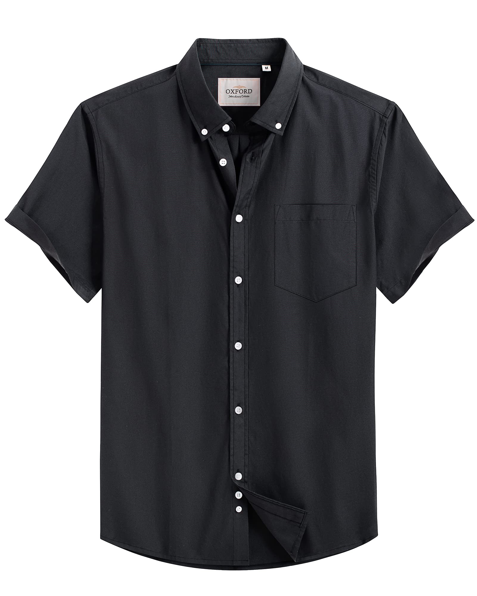 Alimens & Gentle Men's Short Sleeve Oxford Shirt Regular Fit Button Down Collar Shirts with Pocket