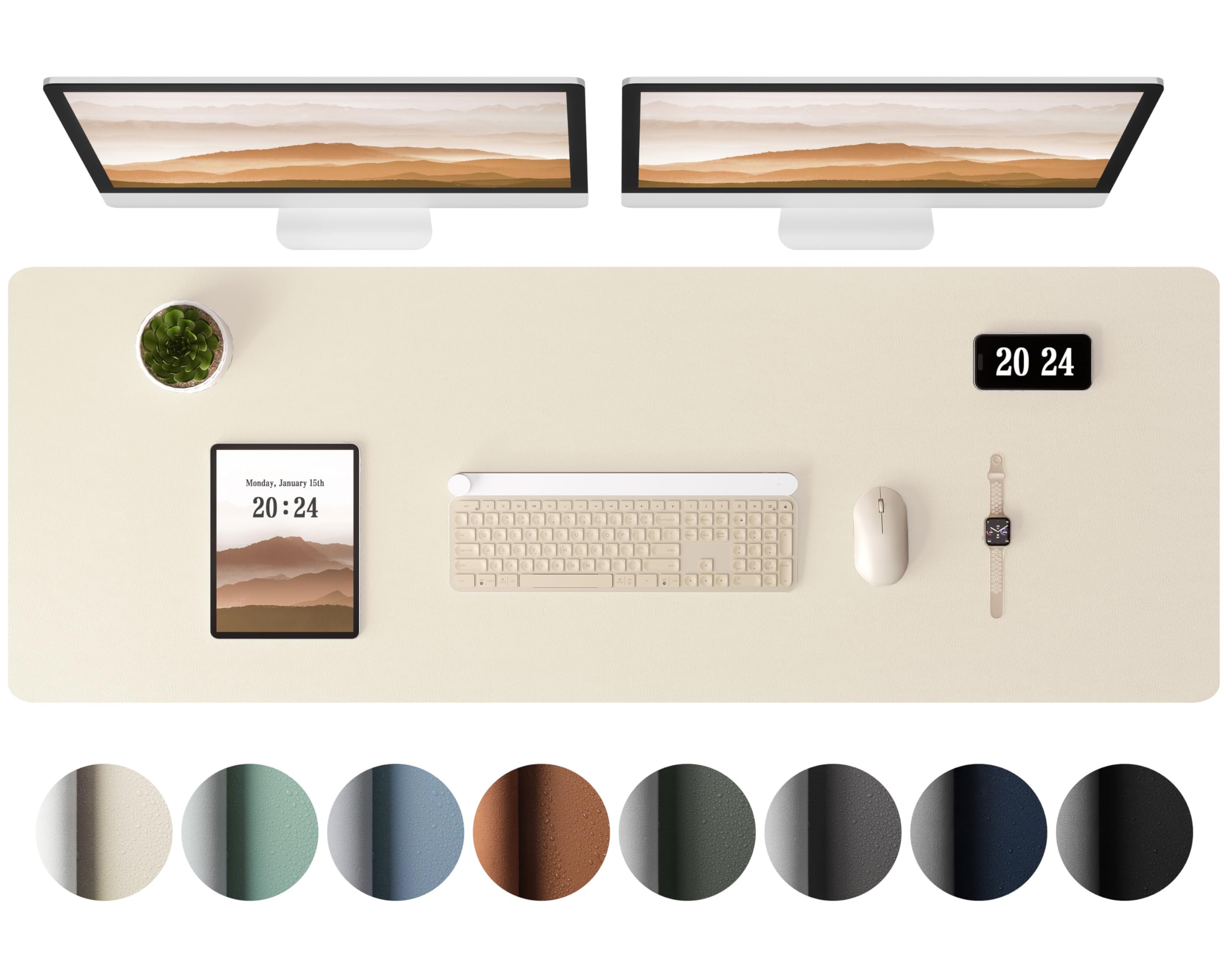 Aothia Leather Desk Pad Protector - Large Mouse Pad, Office Mat, Non-Slip PU Leather Blotter, Laptop Desk Pad, Waterproof Writing Pad for Office and Home (Beige, 38" x 13.7")