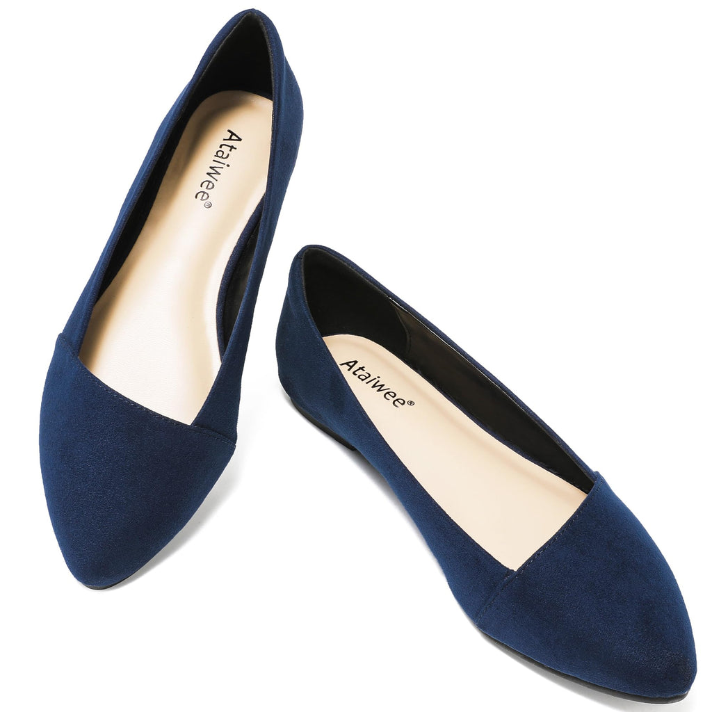 Ataiwee Women's Wide Width Ballet Flats - Stylish Pointed Toe Suede, Soft Comfortable Non-slip Sole.