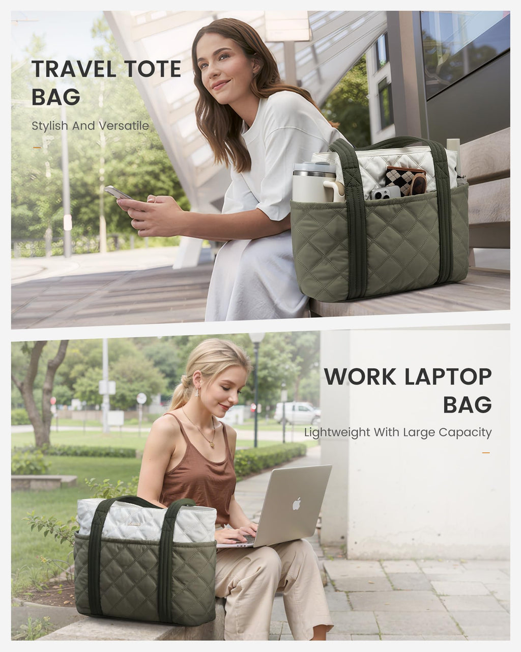 LOVEVOOK Puffer Tote Bag for Women, Puffy Work Handbag with Cup Holder, Travel Carry On Bag with Zipper for Teacher Nurse Gym