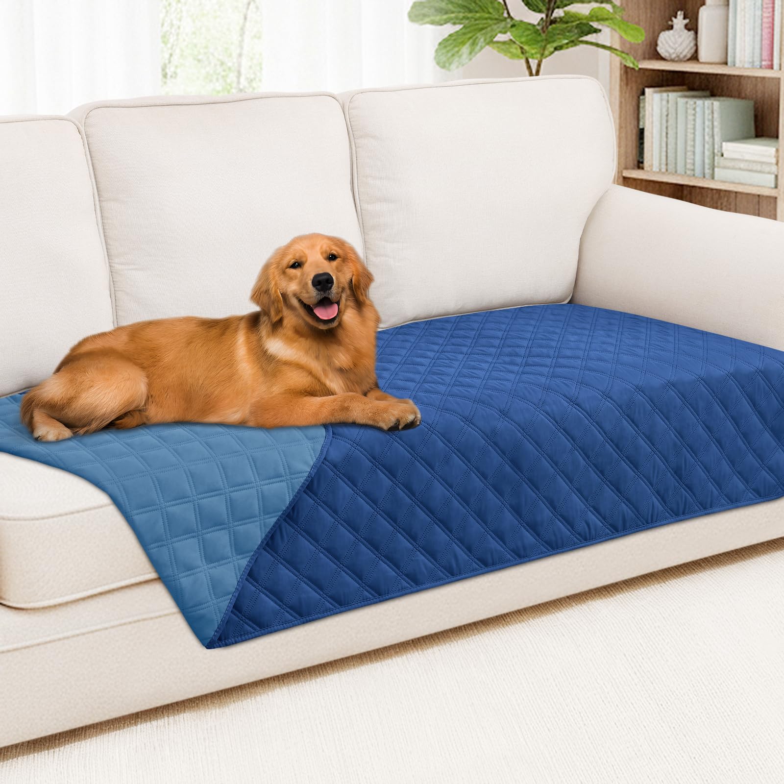 Smiry Waterproof Dog Bed Cover Pet Blanket, Soft Washable Dog Blanket for Furniture Bed Couch Sofa Reversible, Checkered (30"x53", Beige/Beige)