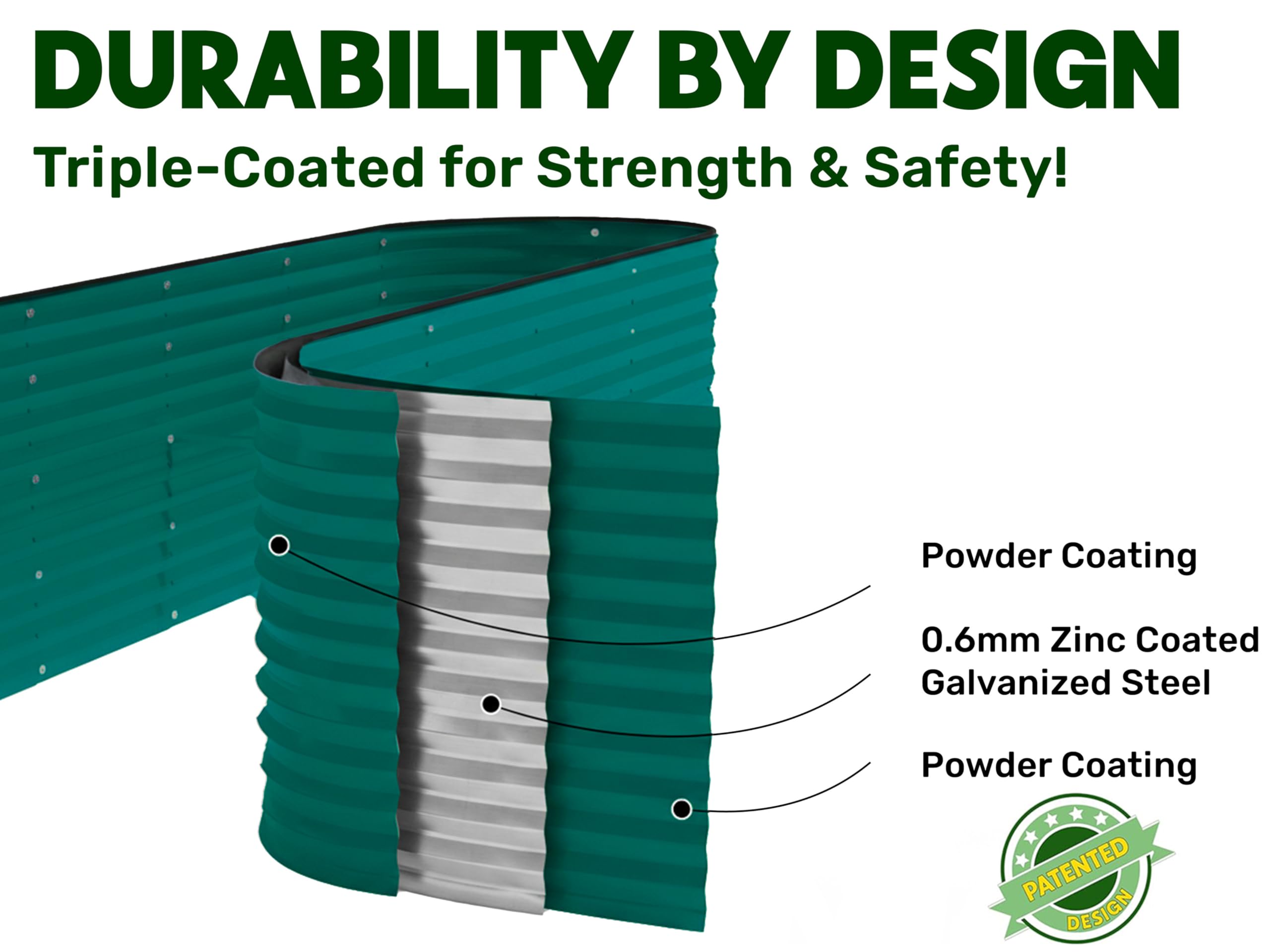 9-in-1 Galvanized Steel Raised Garden Bed // 8×2×1.5 ft Modular Planter for Gardening, Vegetables, Flowers // 18" Tall Metal Raised Garden Beds Outdoor (Dark Green) // Patented Design Planter Box