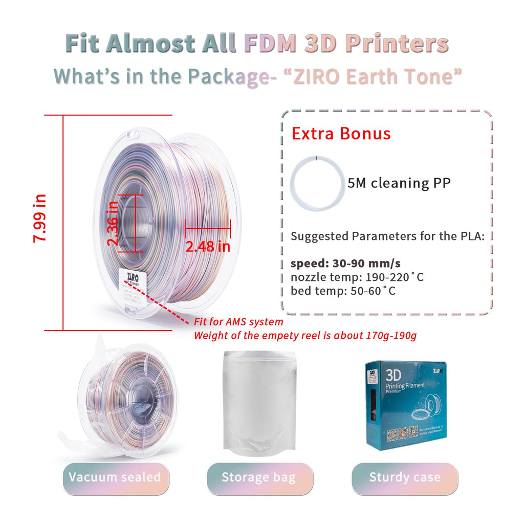 ZIRO Fast Color Change PLA, 1.75mm Color Gradient Filament, Glossy Rainbow PLA Filaments, Fit Most 3D Printer Pen, Shiny Surface 1KG/2.2lbs Spool, Aqua Sky (Silk)