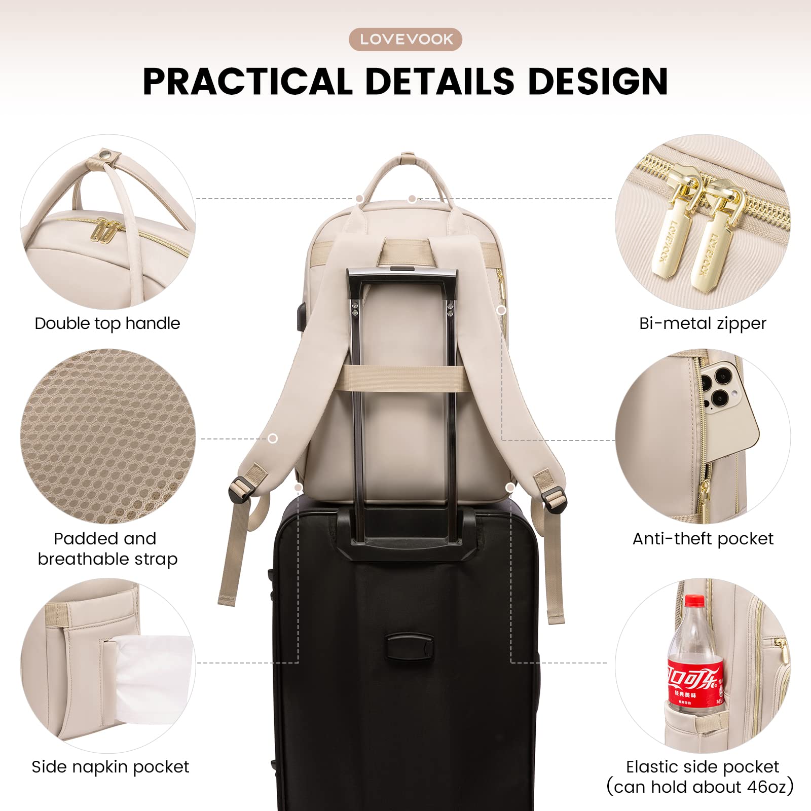LOVEVOOK Laptop Backpack for Women, Water Resistant Travel Work Backpacks Purse College Business Teacher Nurse Computer bag with USB Charging Port