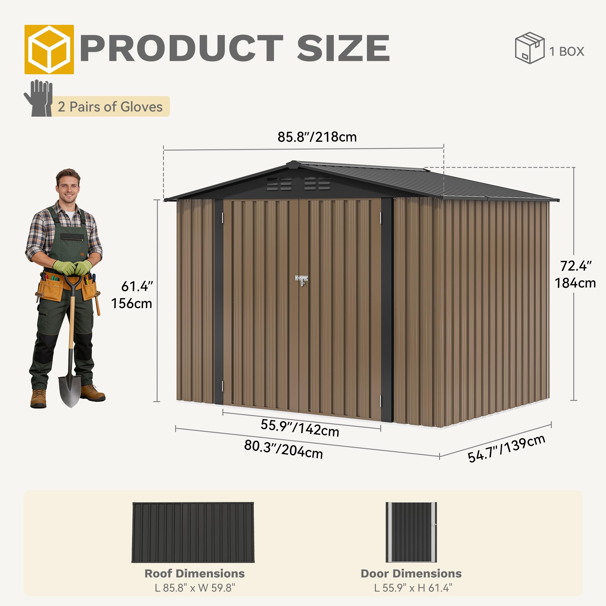 DWVO 6x4ft Outdoor Storage Shed, Lockable Metal Tool Storage Sheds, Waterproof Garden Sheds with Vents for Backyard, Patio, Garage, Lawn, Dark Gray