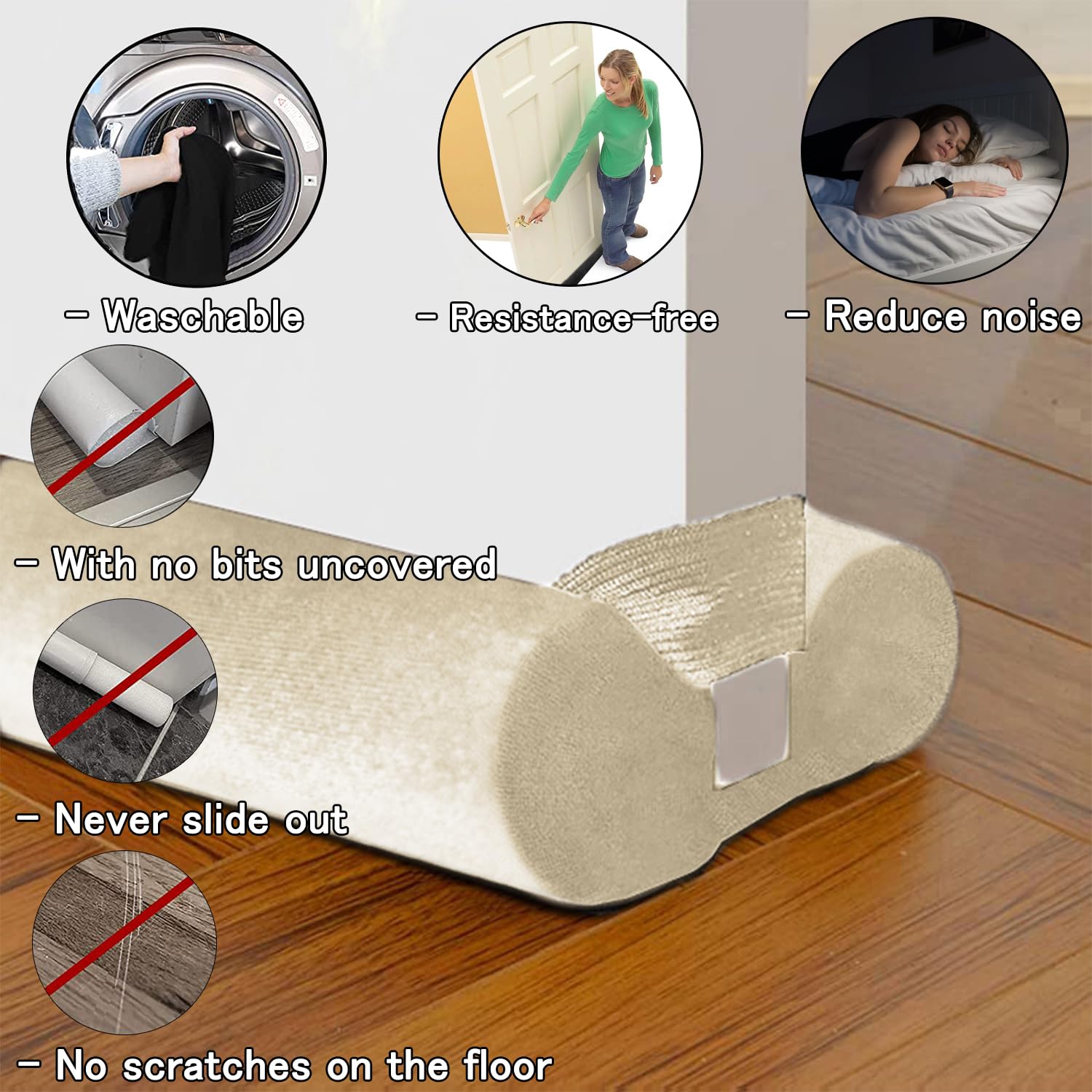 BKSAI Door Draft Stopper for Doors No Adhesive Draught Excluder Under Door Wind Blocker for Bottom of Door,Reduce Noise Draught Excluder Sweep Sound Proof (Beige 24-29IN / Distance Under The Door 1IN)