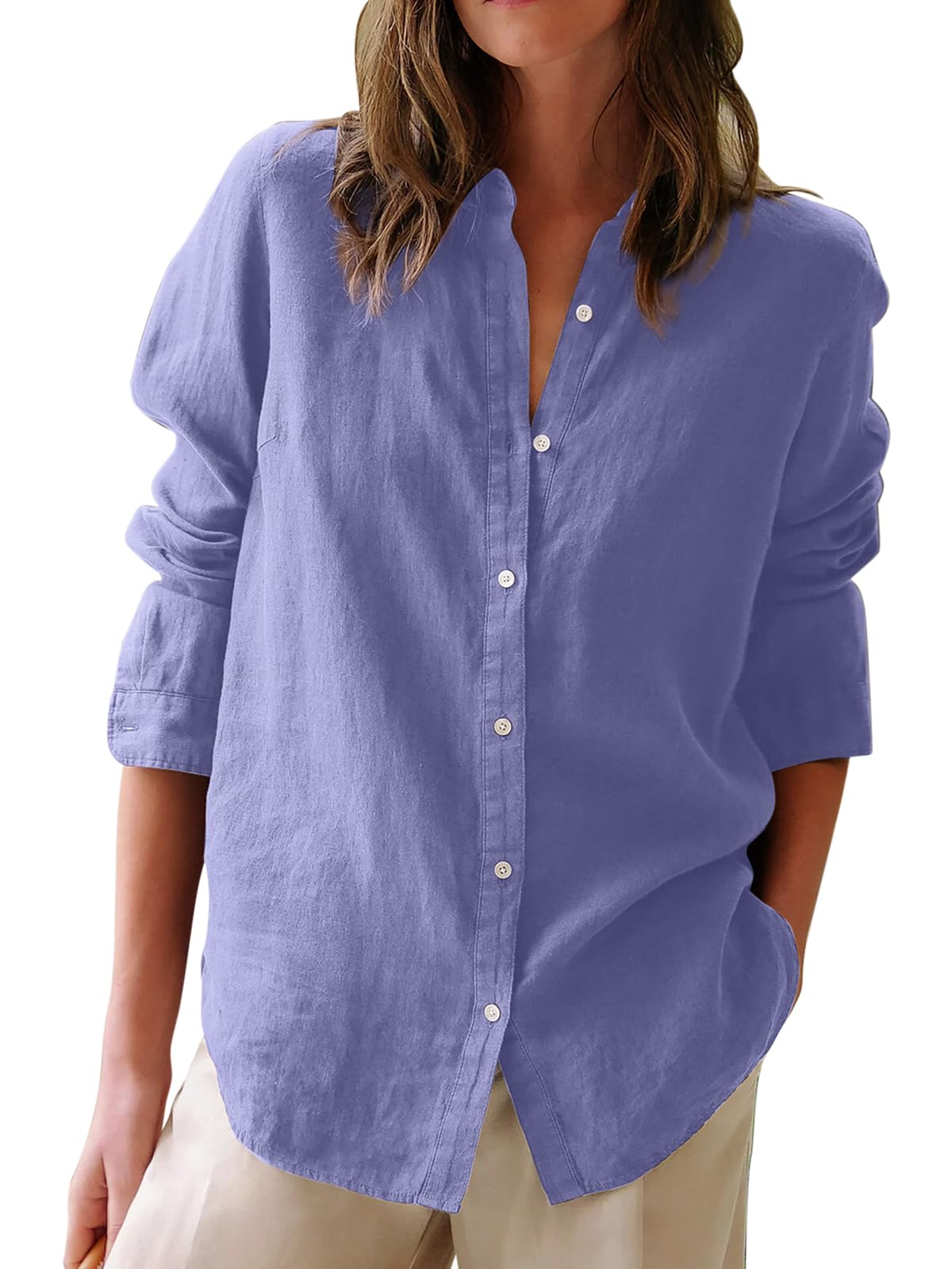 Button Down Shirts for Women Cotton Oxford Shirts Long Sleeve Dress Shirts Collared Blouses Work Casual Solid Tunic Tops