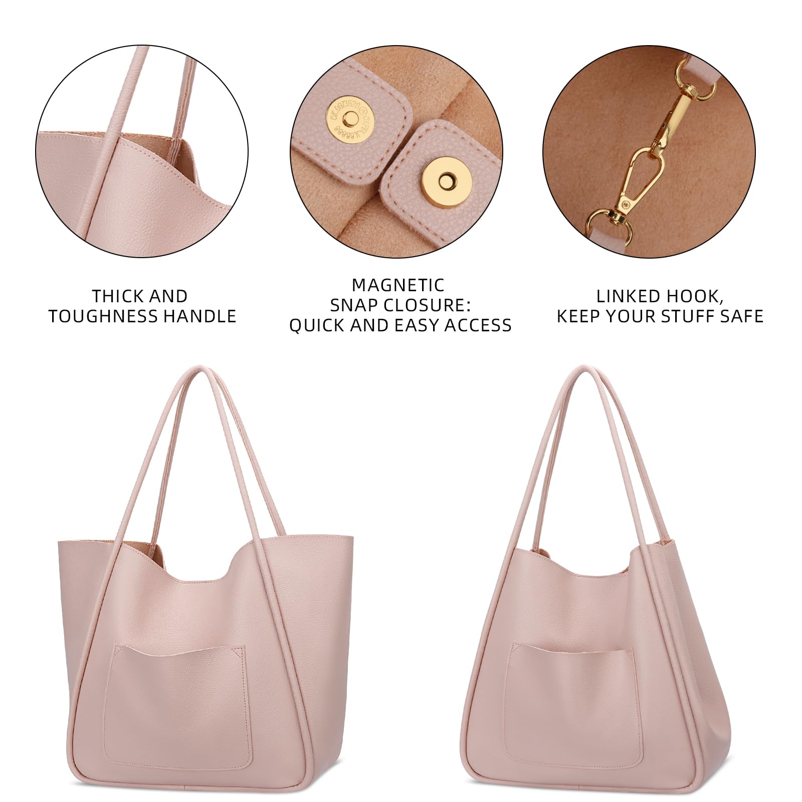 KKXIU Tote Bag for Women Vegan Leather Shoulder Purse Large Capacity Travel Bag