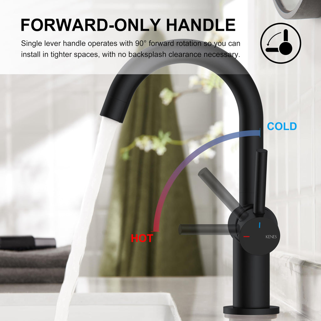 KENES Black and Gold Single Handle Bathroom Sink Faucet, Modern Prep Wet Bar Sink Faucet with Drain Assembly & Deck Plate, Vanity Faucets for Farmhouse RV Camper Utility, KE-9005B-BG
