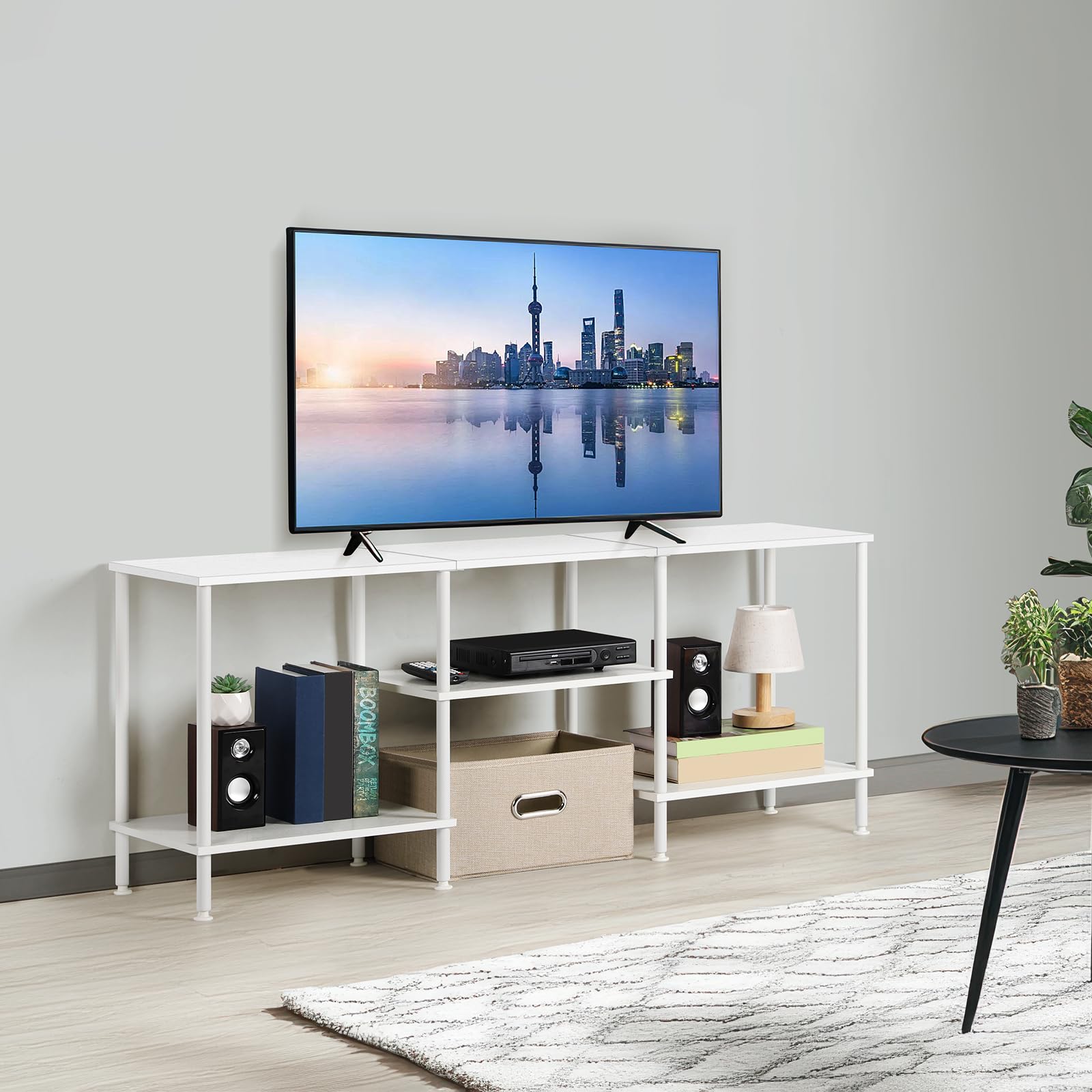 OYEAL Black Bedroom TV Stand with Power Outlets up to 50 inch TV, Small Entertainment Center Stand with Storage Modern Media TV Console Table for Living Room Bedroom