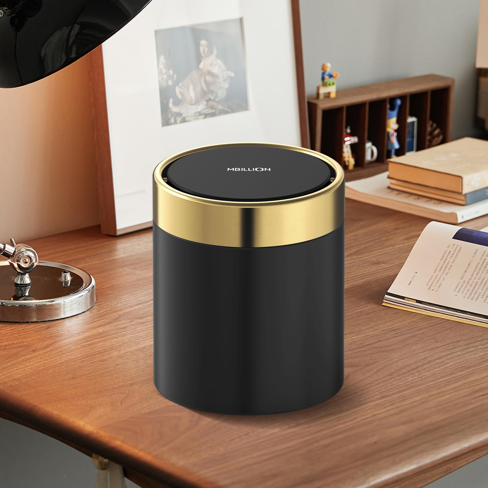 Mini Trash Can with Lid, Desktop Small Trash Can Recycling Bin Cute Metal Garbage Can for Tabletop Countertop Use,Stainless Steel 0.4Gal/1.5L Waste Bin for Office Parlor Car Bedroom,Swing Lid Open