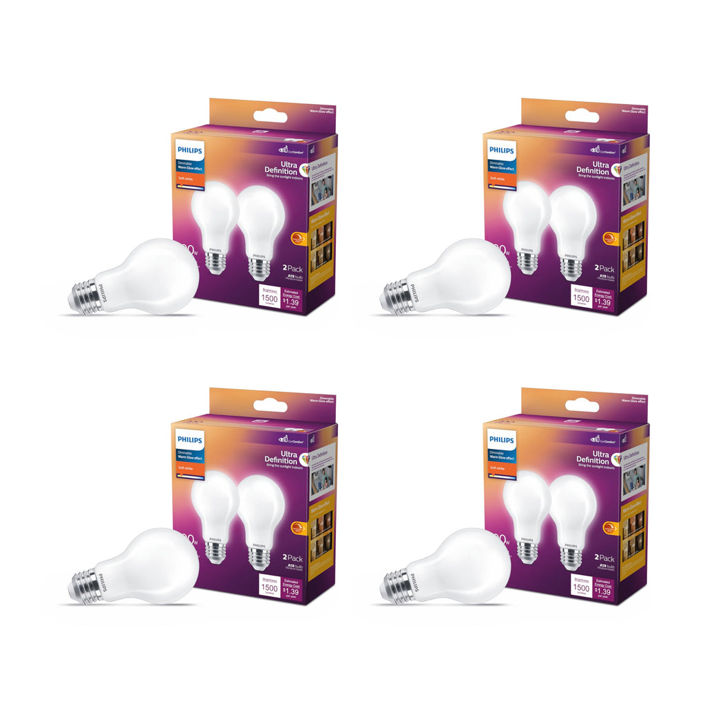 Philips LED 100W A19 8-Pack Ultra Definition (2700K) 1500 Lumen (11.5W = 100W) Dimmable Frosted Flicker-Free Light Bulbs