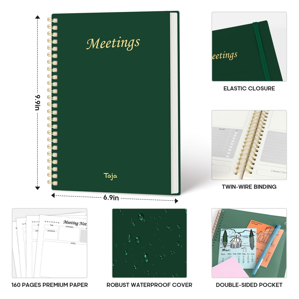 Meeting Notebook for Work Organization - Work Planner Notebook with Action Items, Agenda Planner for Note Taking, 160 Pages (6.9" X 9.9") Project Organizer for Men & Women - Pink