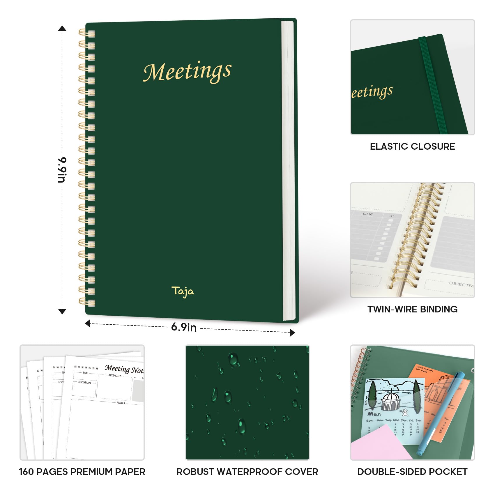 Meeting Notebook for Work Organization - Work Planner Notebook with Action Items, Agenda Planner for Note Taking, 160 Pages (6.9" X 9.9") Project Organizer for Men & Women - Pink