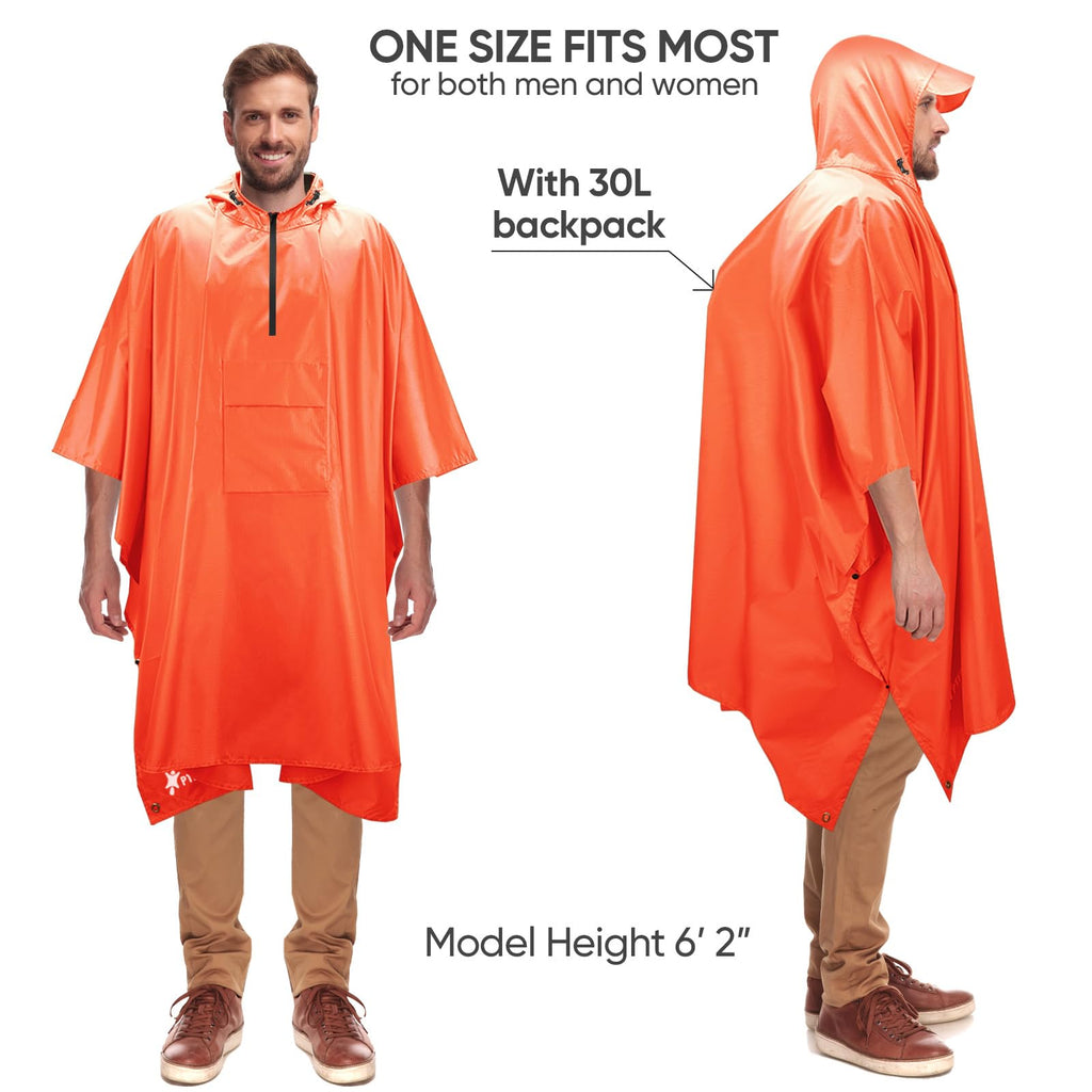 PTEROMY 3-in-1 Hooded Rain Poncho for Adult with Pocket, Waterproof Lightweight Unisex Raincoat for Hiking Camping Emergency