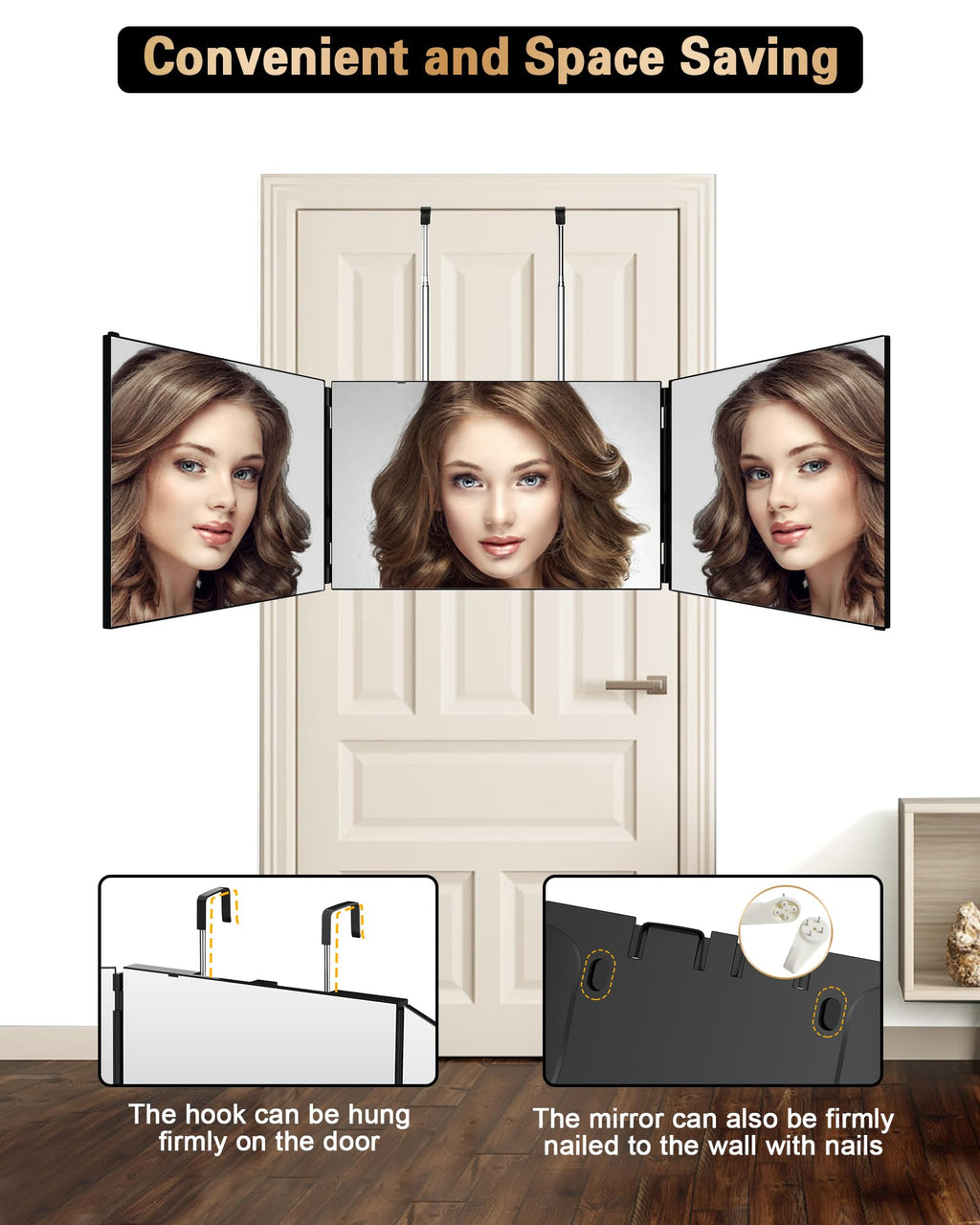 JUSRON 360 Viewing Angle Self Hair Cutting Mirror, Clear Anti-Fog HD Glass, USB Rechargeable, Easy to Use, Height Adjustable, Portable, Good Choice for Gifts