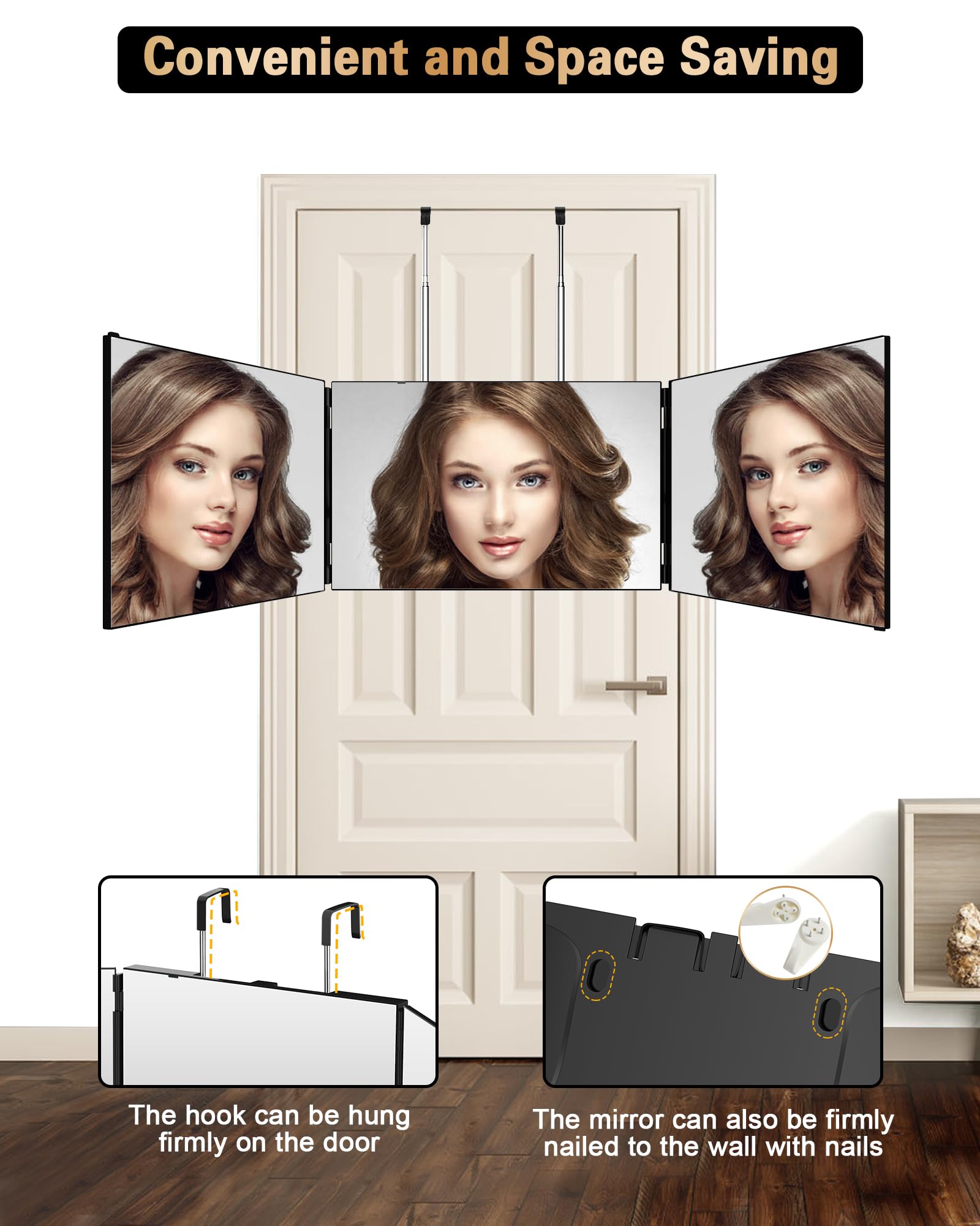 JUSRON 360 Viewing Angle Self Hair Cutting Mirror, Clear Anti-Fog HD Glass, USB Rechargeable, Easy to Use, Height Adjustable, Portable, Good Choice for Gifts