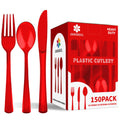 150 Pack Plastic Silverware,Disposable Cutlery Set Heavy Duty Utensil Sets 50 Forks 50 Knives 50 Spoons for Brithday, Wedding,Home School Party Picnics Restaurant Outdoor Events (Black)