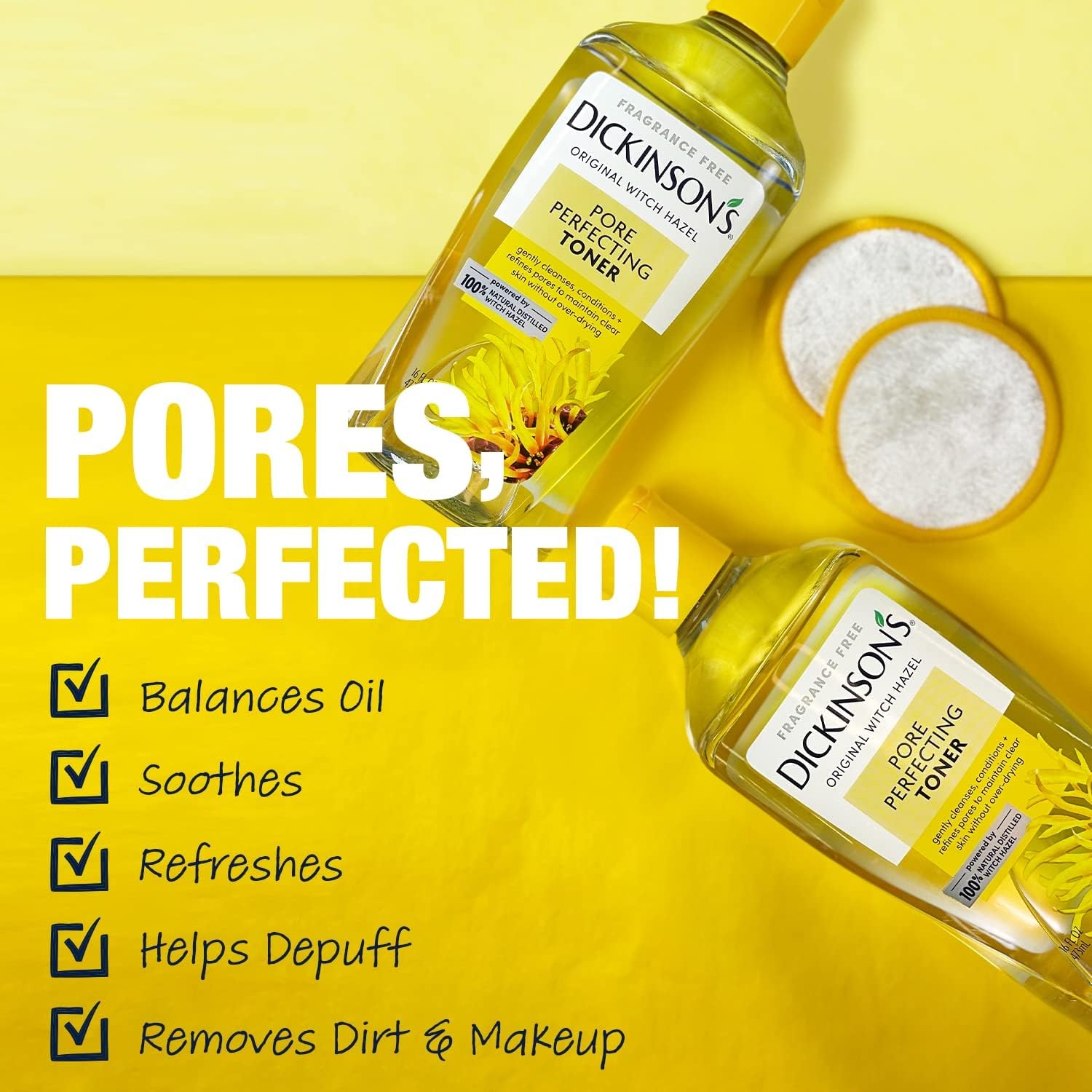 Dickinson's Original Witch Hazel Pore Perfecting Toner | 100% Natural Distilled Witch Hazel | America's #1 Toner | Refines Pores | Removes Impurities & Oil |8 Fl Oz | 6 Count