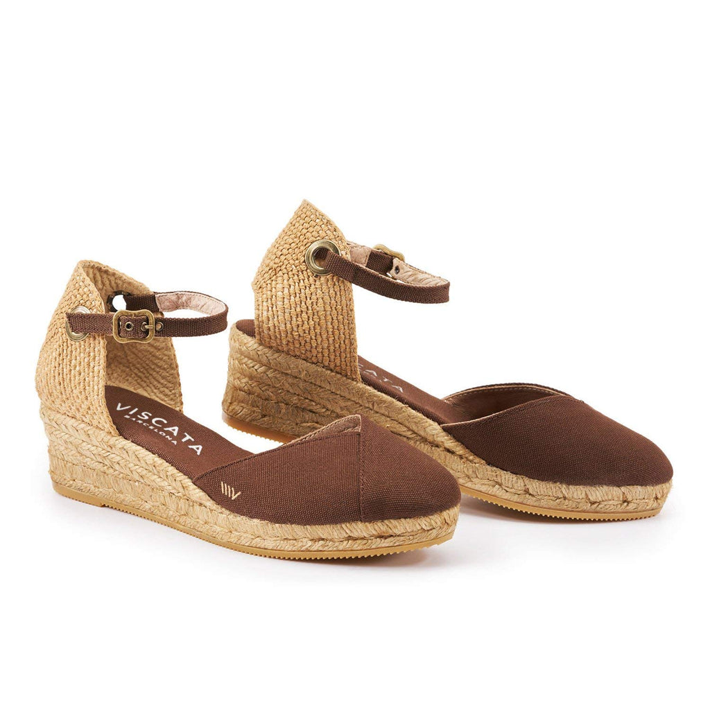 Viscata Pubol Espadrille Canvas Low Wedges with Ankle Strap Spain Handmade 2” Heel Women's Sandals with Breathable Organic Cotton Canvas and 100% Natural Jute for all Occasions: Casual, Work, Party