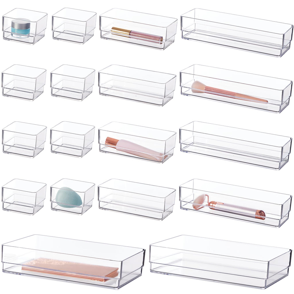 STORi SimpleSort 10-Piece Stackable Clear Drawer Organizer Set | Multi-size Trays | Makeup Vanity Storage Bins and Office Desk Drawer Dividers | Made in USA