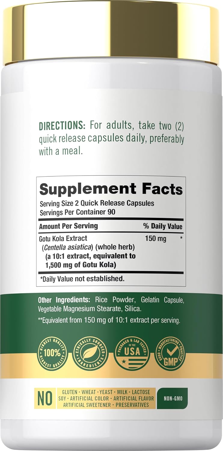 Carlyle Gotu Kola Supplement | 180 Capsules | Traditional Herbal Extract | Non-GMO & Gluten Free Formula