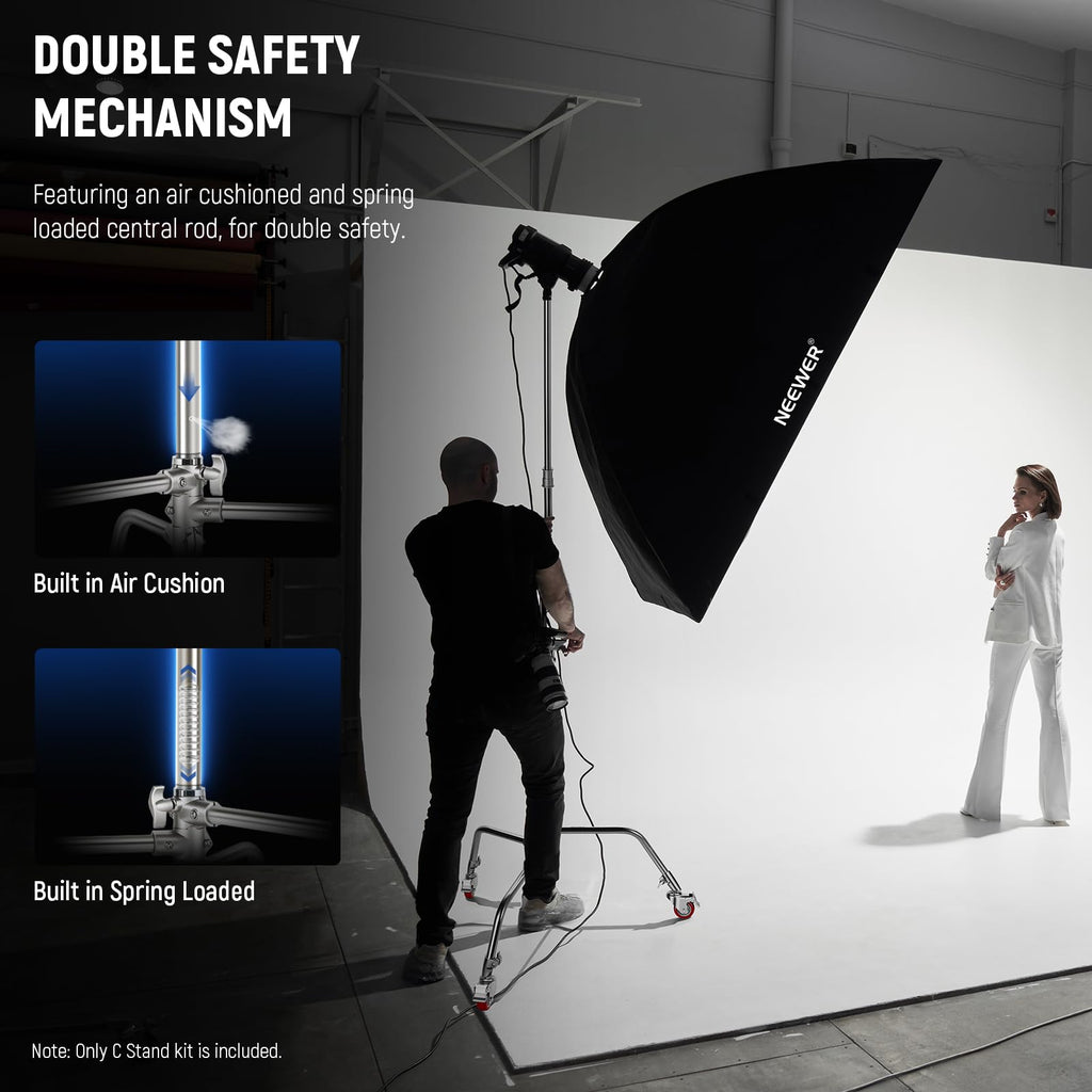 NEEWER Pro 100% Stainless Steel Heavy Duty C Stand with Boom Arm, Max Height 68"/172cm Photography Light Stand with 2.7ft/83cm Holding Arm, 2 Grip Head for Studio Monolight, Softbox, Reflector, SC172