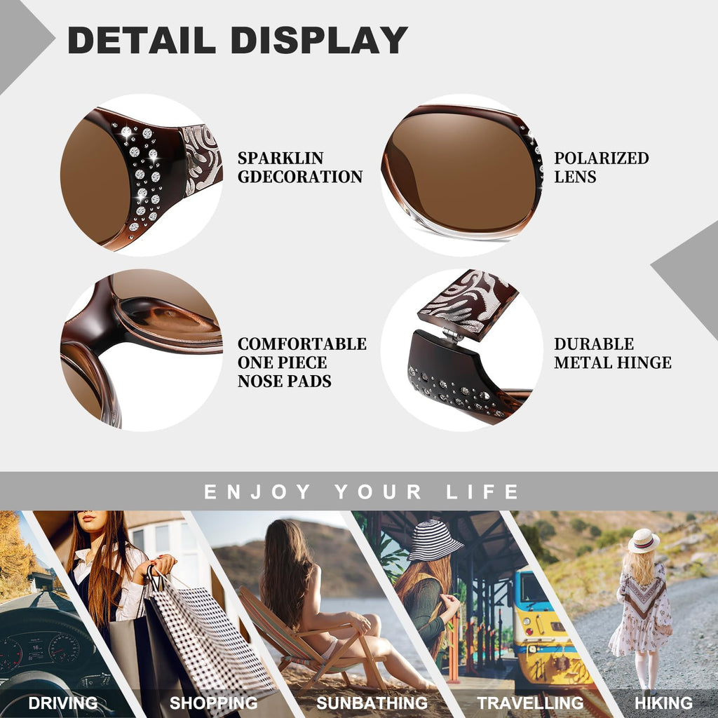 HAOLOTA Polarized Sunglasses for Women, Rhinestone Wrap Around Sunglasses with UV400 Protection
