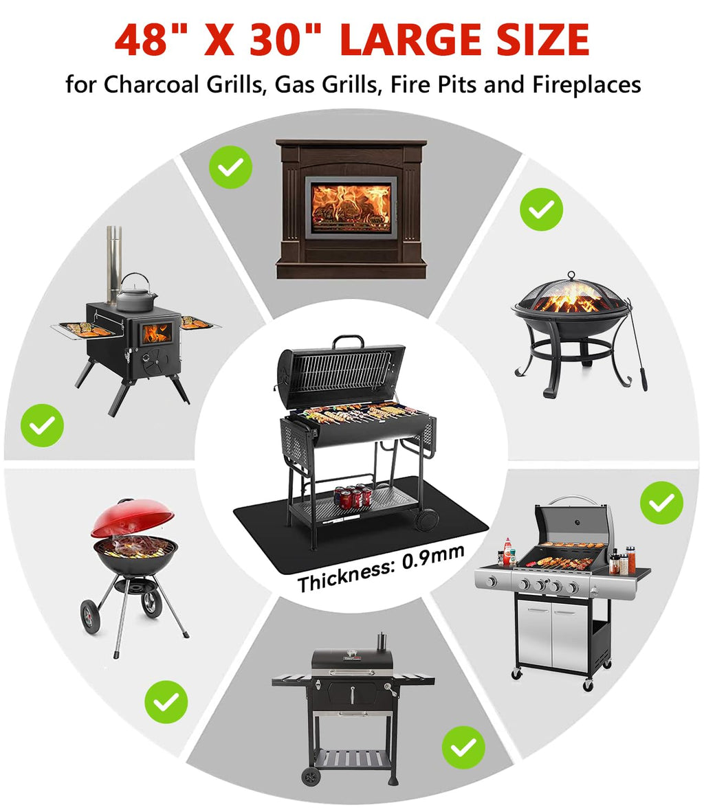 Protebox 48 x 30 inch Under Grill Mats for Outdoor Grill, Double-Sided Fireproof Deck and Patio Protector Mat, Waterproof Oil-Proof BBQ Floor Pad Indoor Fire Pit Fireplace Mat