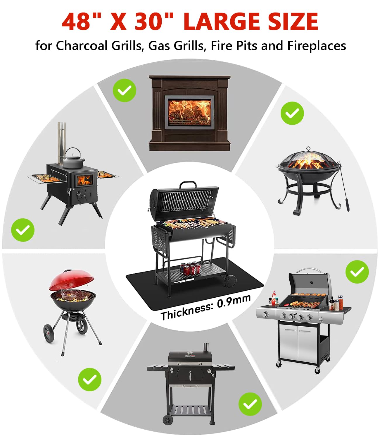 Protebox 48 x 30 inch Under Grill Mats for Outdoor Grill, Double-Sided Fireproof Deck and Patio Protector Mat, Waterproof Oil-Proof BBQ Floor Pad Indoor Fire Pit Fireplace Mat
