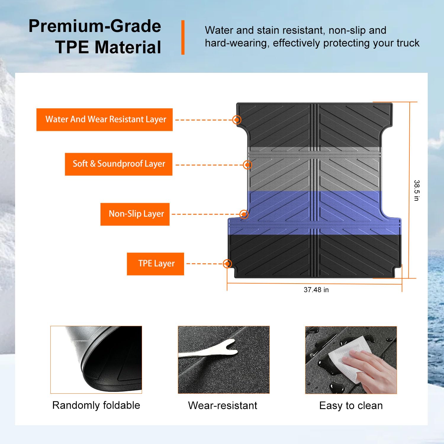 powoq 5.5FT Bed Liner Compatible with 2015-2026 Ford F150 Truck Bed Mat Waterproof Bed Mat TPE Truck Bed Liner Replacement for 2015-2026 Ford F150 Accessories (3-Fold 5.5FT Truck Bed Mat)