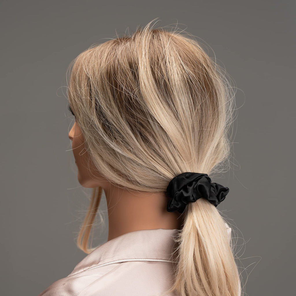 Silk Scrunchies for Hair 100% Mulberry Silk Hair Ties（Silver gray, Dark gray, Pink）