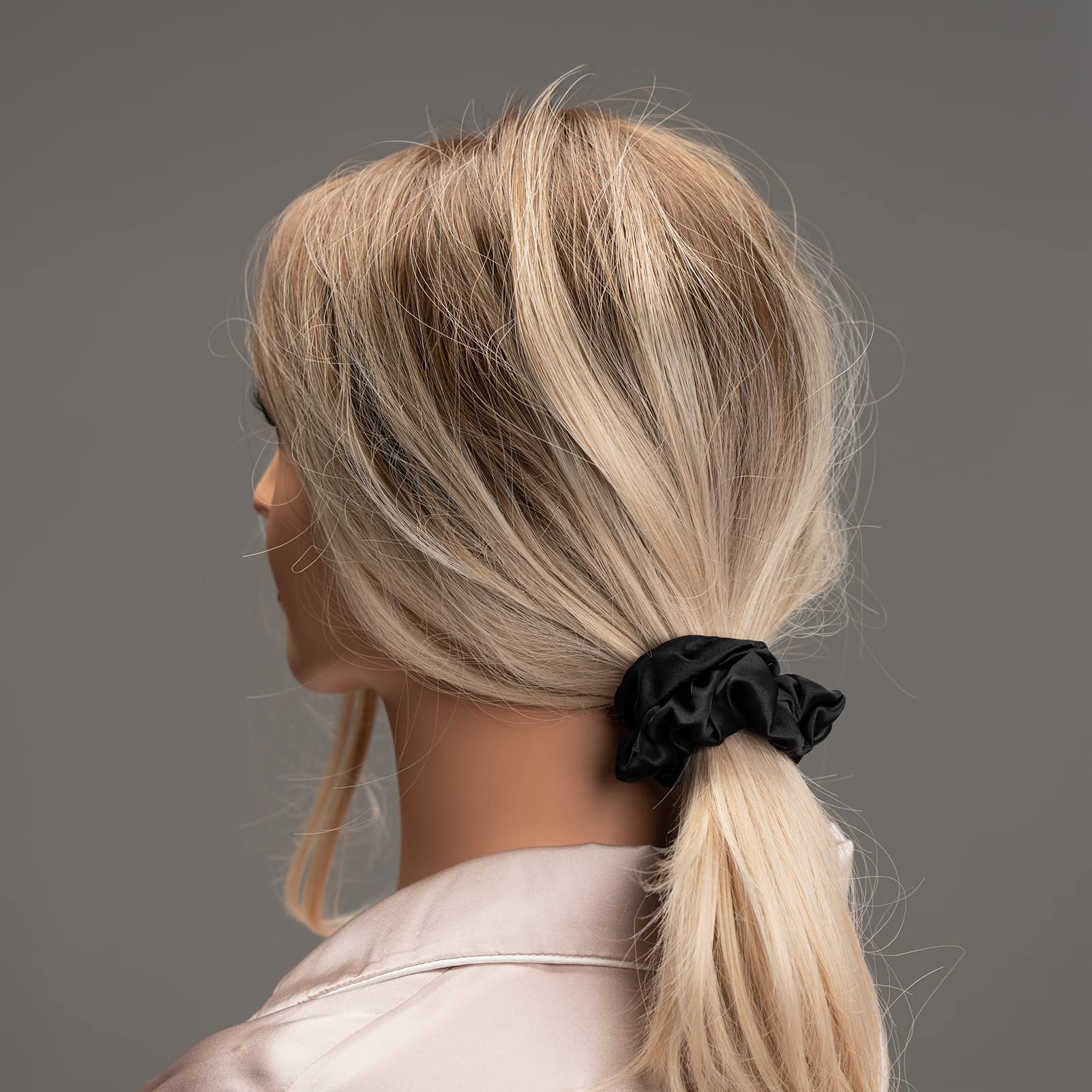 Silk Scrunchies for Hair 100% Mulberry Silk Hair Ties（Silver gray, Dark gray, Pink）