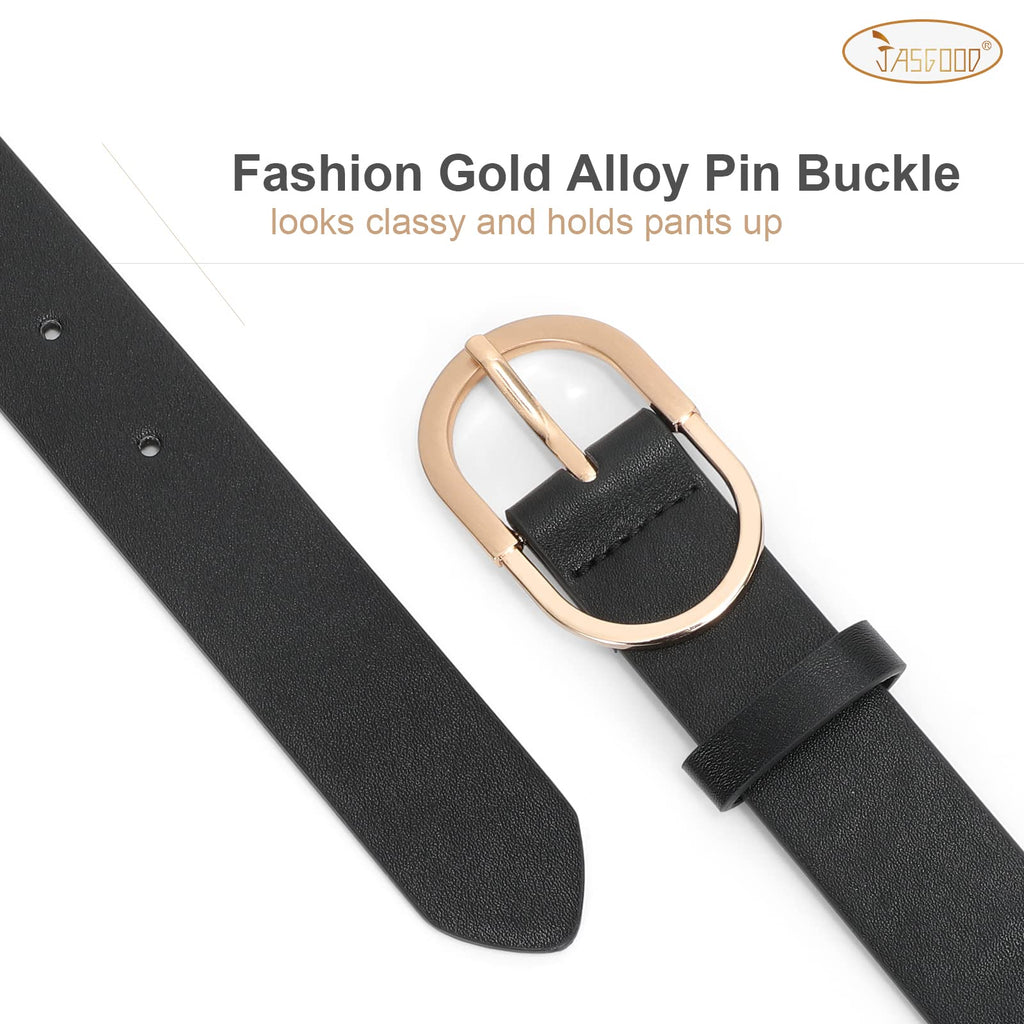JASGOOD Women’s Leather Belts for Jeans Pants Fashion Ladies Belt with Gold Buckle