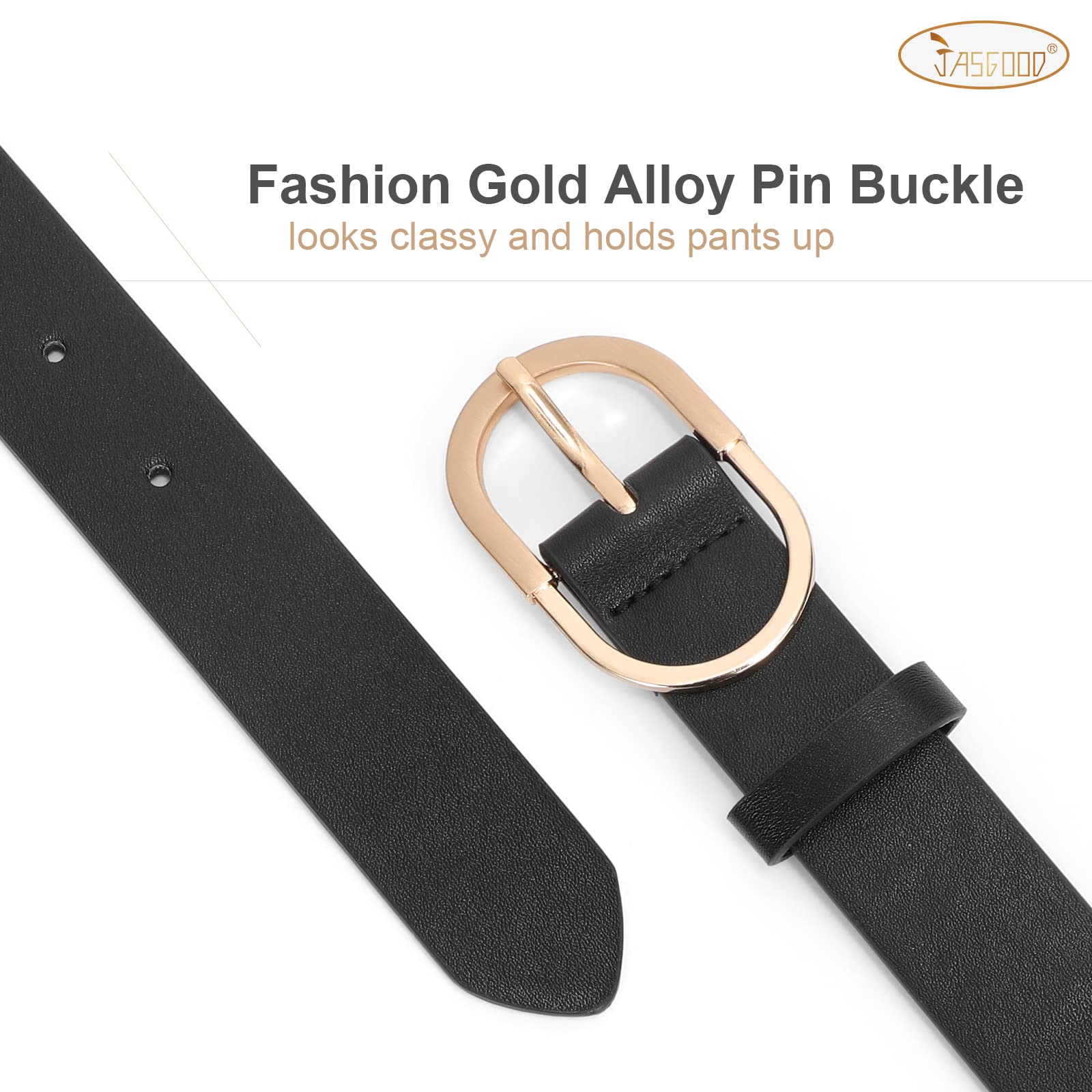JASGOOD Women’s Leather Belts for Jeans Pants Fashion Ladies Belt with Gold Buckle