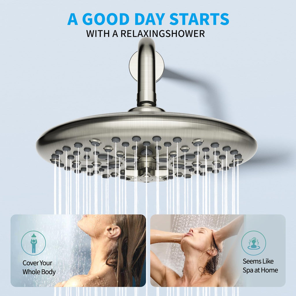 EMBATHER Shower Faucets Sets Complete, with 3 Setting High Pressure Shower Head Combo, Bathroom Wall Mounted Rainfall Shower System Fixtures with 8-Mode Handheld Spray, Brushed Nickel